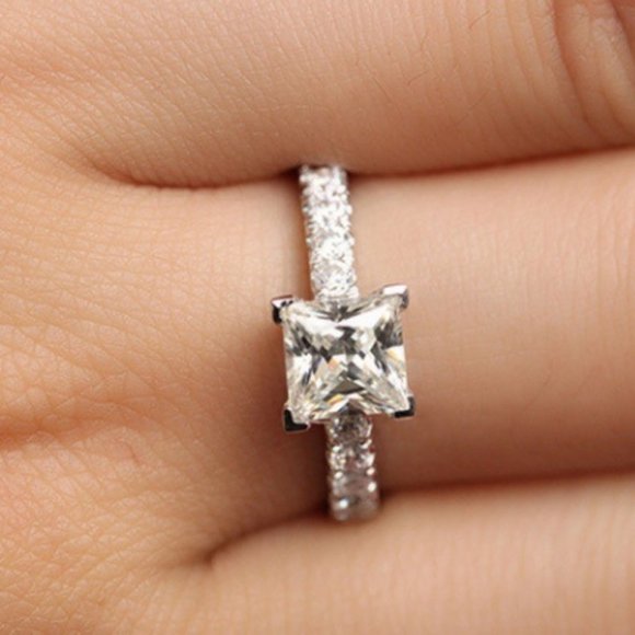 *NEW 925 Sterling Silver Princess Cut Diamond Ring - Picture 2 of 5